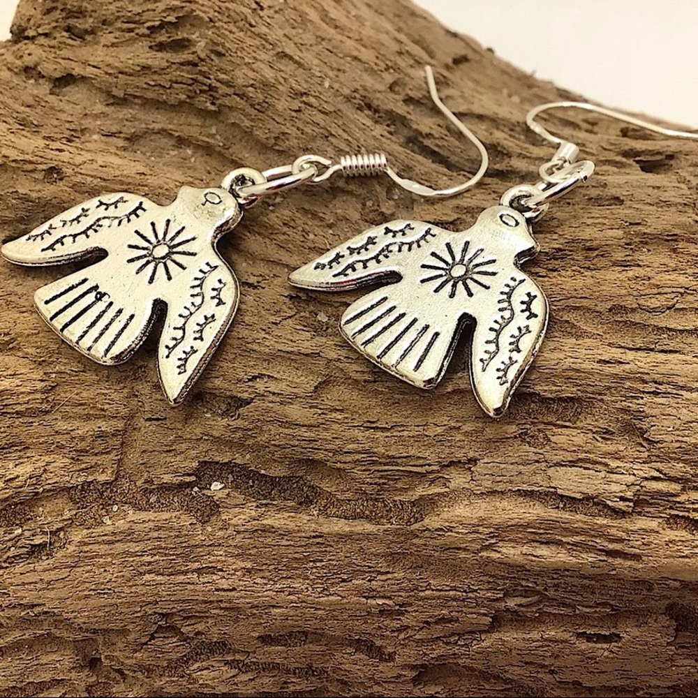 925 silver thunderbird earrings handmade bird Navajo American Indian bohemian